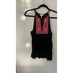 Joie L6036 Black Clea Embroidered Tie Neck Top Women's Size M